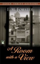 Black and white image of Italian countryside as seen through a window with the book's title and author name on it.